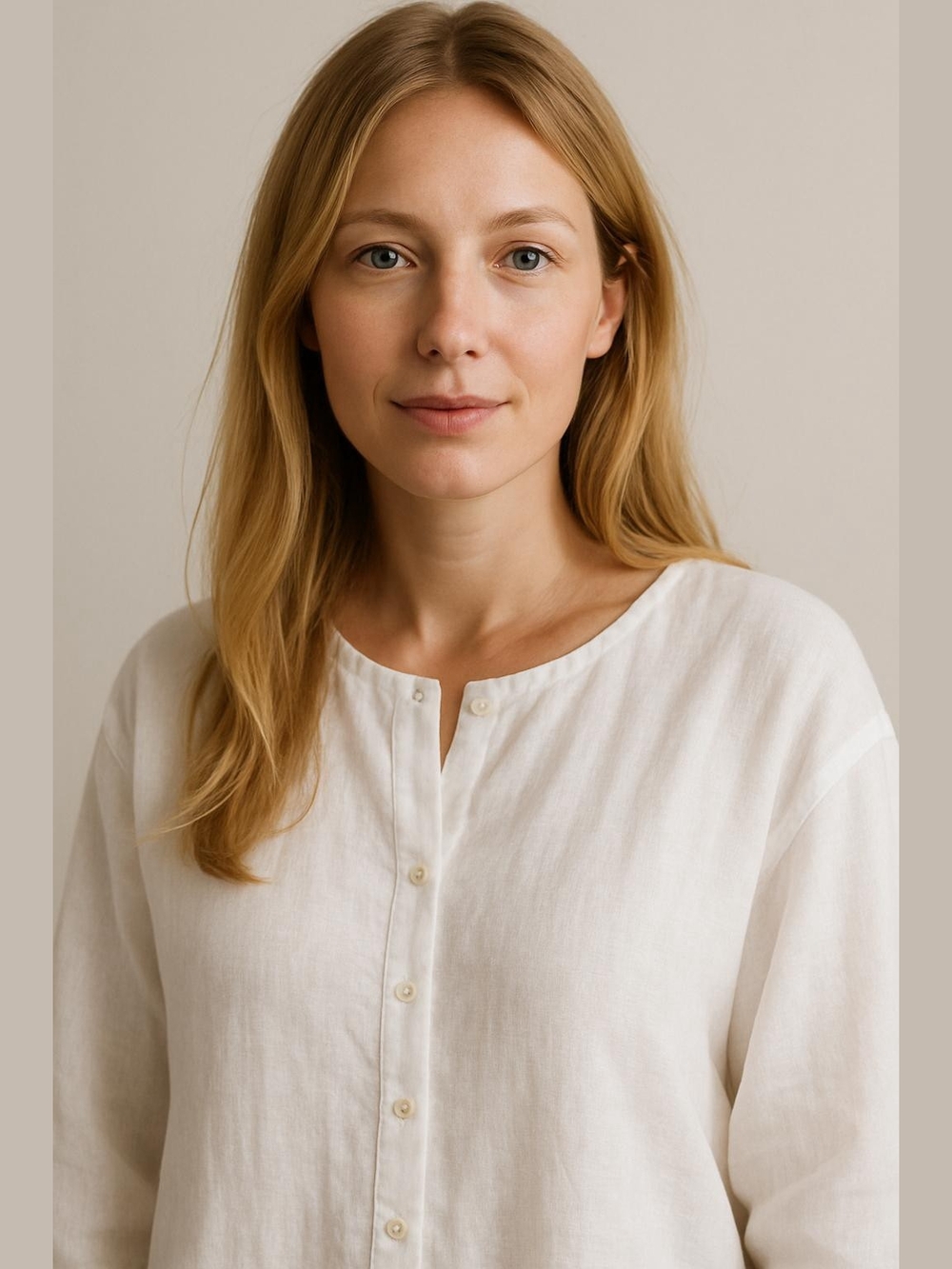 Tahari  Linen White Button-Front Linen Blouse